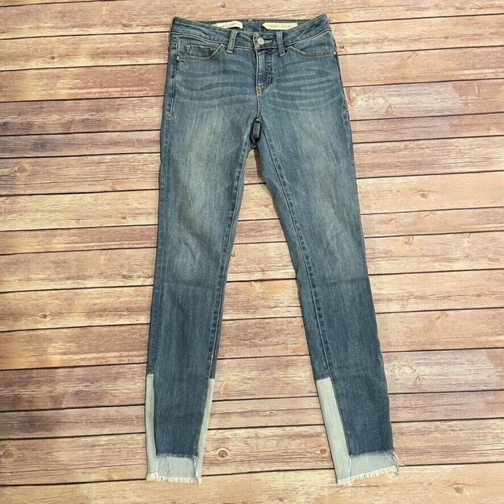 Pilcro Script Color Block Skinny Jeans Raw Step Hem Two Tone - Picture 2 of 12